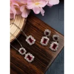 Women's Brass Silver Plated Pendant Set (Red)