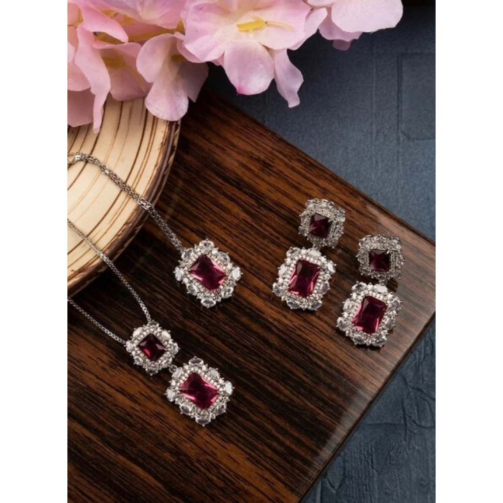 PID-66291-Women-s-Brass-Silver-Plated-Pendant-Set-Red-1-1000x1000-1.webp Women's Brass Silver Plated Pendant Set (Red) - Image 1