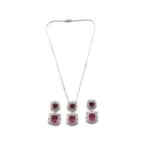 Women's Brass Silver Plated Pendant Set (Red) - Image 5