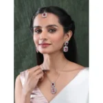 Women's Brass Silver Plated Pendant Set (Red) - Image 3