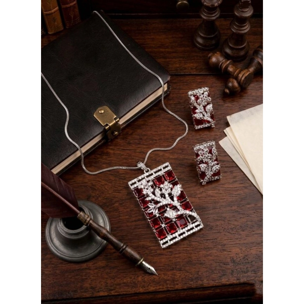 PID-66293-Women-s-Brass-Silver-Plated-Pendant-Set-Red-1-1000x1000-1.webp Women's Brass Silver Plated Pendant Set (Red) - Image 1