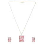 Women's Brass Silver Plated Pendant Set (Red) - Image 5