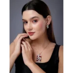 Women's Brass Silver Plated Pendant Set (Red) - Image 3
