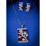 Women's Brass Silver Plated Pendant Set (Red) - Image 2