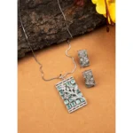 Women's Brass Silver Plated Pendant Set (Turquoise) - Image 4