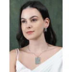 Women's Brass Silver Plated Pendant Set (Turquoise) - Image 3