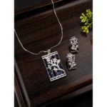 Women's Brass Silver Plated Pendant Set (Blue)