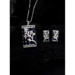 Women's Brass Silver Plated Pendant Set (Blue) - Image 4