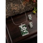 Women's Brass Silver Plated Pendant Set (Green)