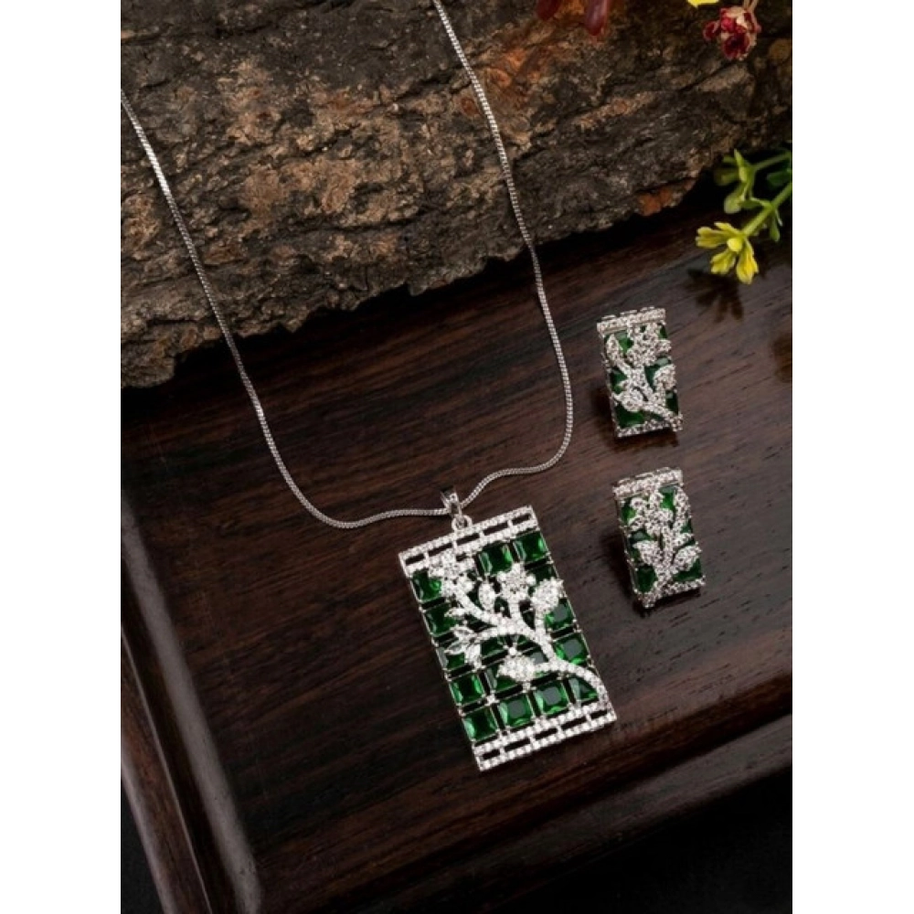 PID-66296-Women-s-Brass-Silver-Plated-Pendant-Set-Green-1-1000x1000-1.webp Women's Brass Silver Plated Pendant Set (Green) - Image 1