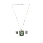Women's Brass Silver Plated Pendant Set (Green) - Image 5