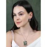 Women's Brass Silver Plated Pendant Set (Green) - Image 3