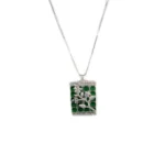 Women's Brass Silver Plated Pendant Set (Green) - Image 2