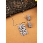 Women's Brass Silver Plated Pendant Set (Multicolor) - Image 4