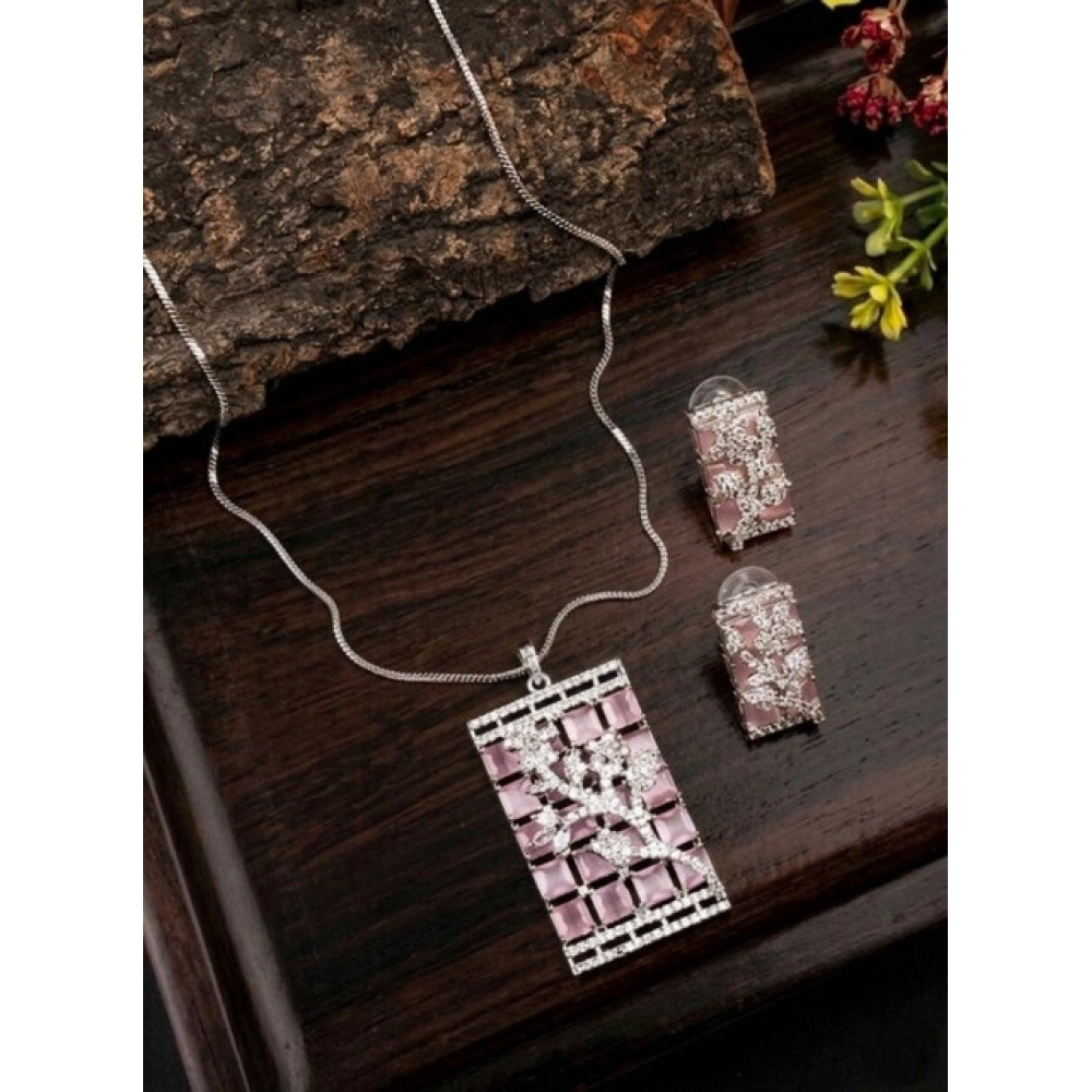PID-66298-Women-s-Brass-Silver-Plated-Pendant-Set-Pink-1-1000x1000-1.webp Women's Brass Silver Plated Pendant Set (Pink) - Image 1