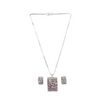 Women's Brass Silver Plated Pendant Set (Pink) - Image 5