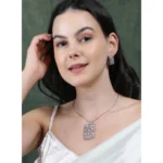 Women's Brass Silver Plated Pendant Set (Pink) - Image 3