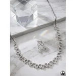 Women's Brass Silver Plated Necklace set (Silver)