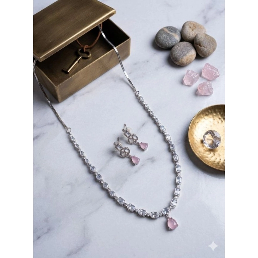 PID-66303-Women-s-Brass-Silver-Plated-Necklace-set-Pink-1-1000x1000-1.webp Women's Brass Silver Plated Necklace set (Pink) - Image 1