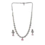 Women's Brass Silver Plated Necklace set (Pink) - Image 5