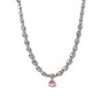 Women's Brass Silver Plated Necklace set (Pink) - Image 3