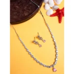 Women's Brass Silver Plated Necklace set (Pink) - Image 2
