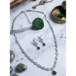 Women's Brass Silver Plated Necklace set (Green)