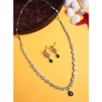 Women's Brass Silver Plated Necklace set (Green) - Image 3
