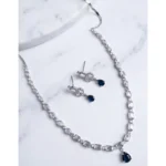 Women's Brass Silver Plated Necklace set (Blue)