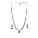 Women's Brass Silver Plated Necklace set (Blue) - Image 5