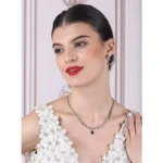 Women's Brass Silver Plated Necklace set (Blue) - Image 4