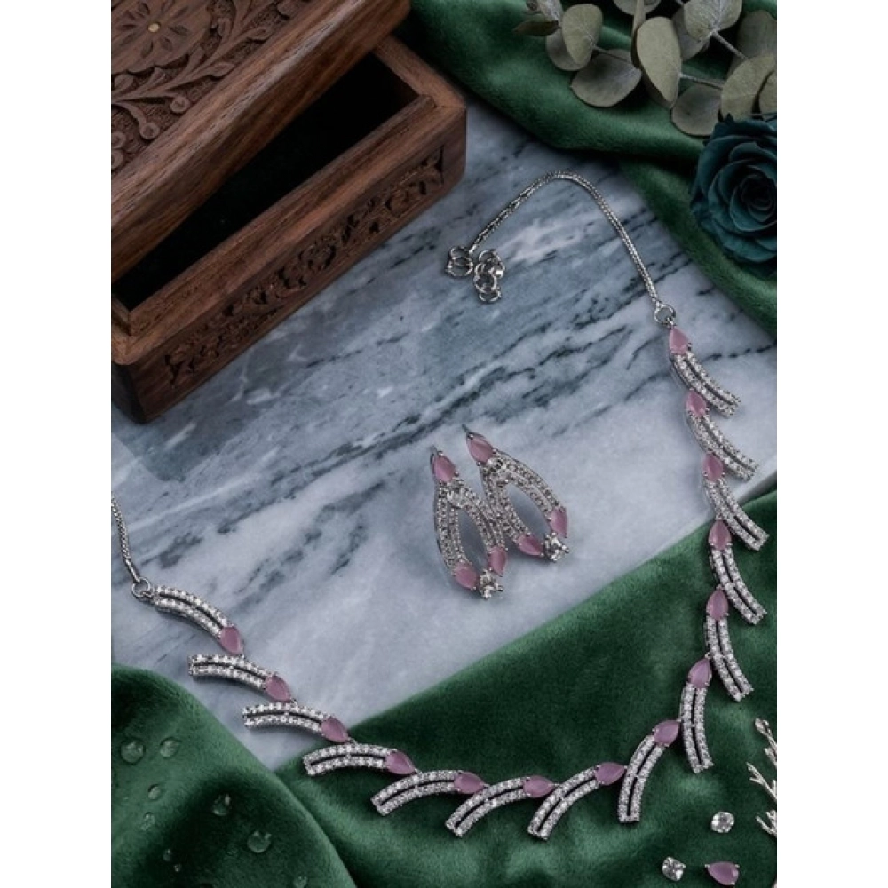 PID-66307-Women-s-Brass-Silver-Plated-Necklace-set-Pink-1-1000x1000-1.webp Women's Brass Silver Plated Necklace set (Pink) - Image 1