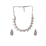 Women's Brass Silver Plated Necklace set (Pink) - Image 4