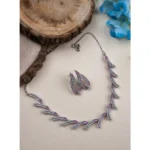 Women's Brass Silver Plated Necklace set (Pink) - Image 3