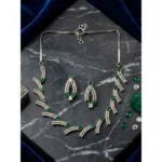 Women's Brass Silver Plated Necklace set (Green)