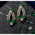 Women's Brass Silver Plated Necklace set (Green) - Image 4