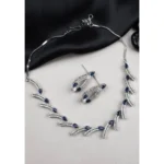 Women's Brass Silver Plated Necklace set (Blue) - Image 4