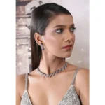 Women's Brass Silver Plated Necklace set (Blue) - Image 2