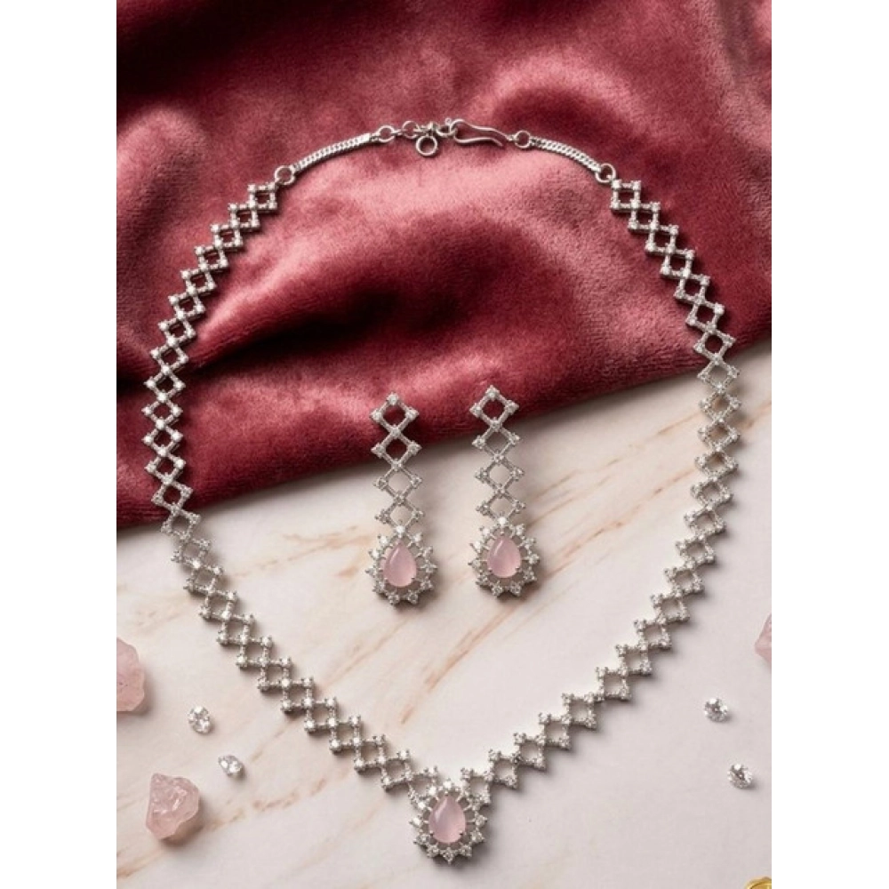 PID-66311-Women-s-Brass-Silver-Plated-Necklace-set-Pink-1-1000x1000-1.webp Women's Brass Silver Plated Necklace set (Pink) - Image 1