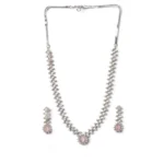 Women's Brass Silver Plated Necklace set (Pink) - Image 5
