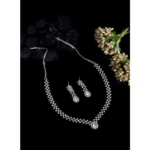 Women's Brass Silver Plated Necklace set (Pink) - Image 4
