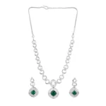 Women's Brass Silver Plated Necklace set (Green) - Image 4