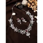Women's Brass Silver Plated Necklace set (Multicolor) - Image 4