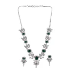 Women's Brass Silver Plated Necklace set (Green) - Image 5