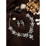Women's Brass Silver Plated Necklace set (Green) - Image 4