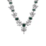 Women's Brass Silver Plated Necklace set (Green) - Image 3