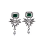 Women's Brass Silver Plated Necklace set (Green) - Image 2