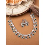 Women's Brass Silver Plated Necklace set (Green) - Image 4