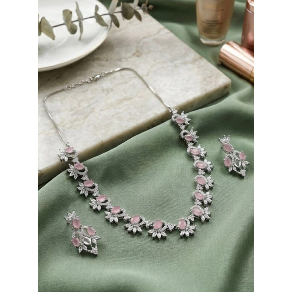 PID-66333-Women-s-Brass-Silver-Plated-Necklace-set-Pink-1-1000x1000-1.webp Women's Brass Silver Plated Necklace set (Pink) - Image 1