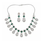 Women's Brass Silver Plated Necklace set (Green) - Image 5